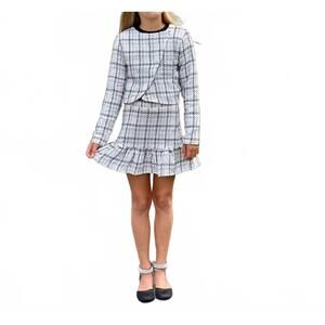 NEW LITTLE OLIN tweed ruffle mini skirt in white/silver